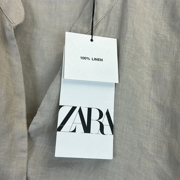 NWT ZARA 100% Linen Button-Down Asymmetrical Shirt in Taupe Gray - Picture 7 of 10